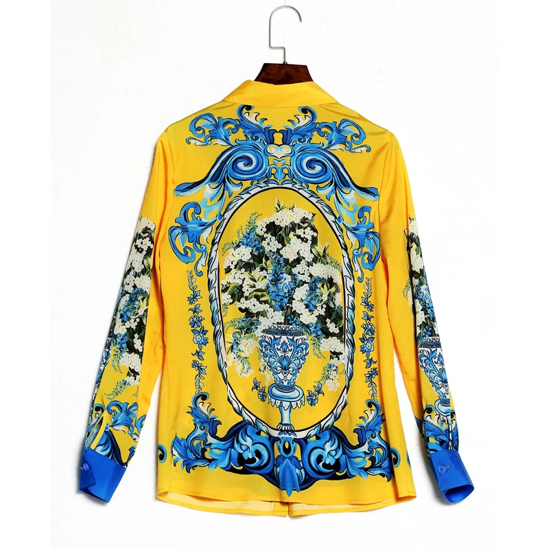 Высокое качество новинка 2017 дизайнерская рубашка женская длинный рукав