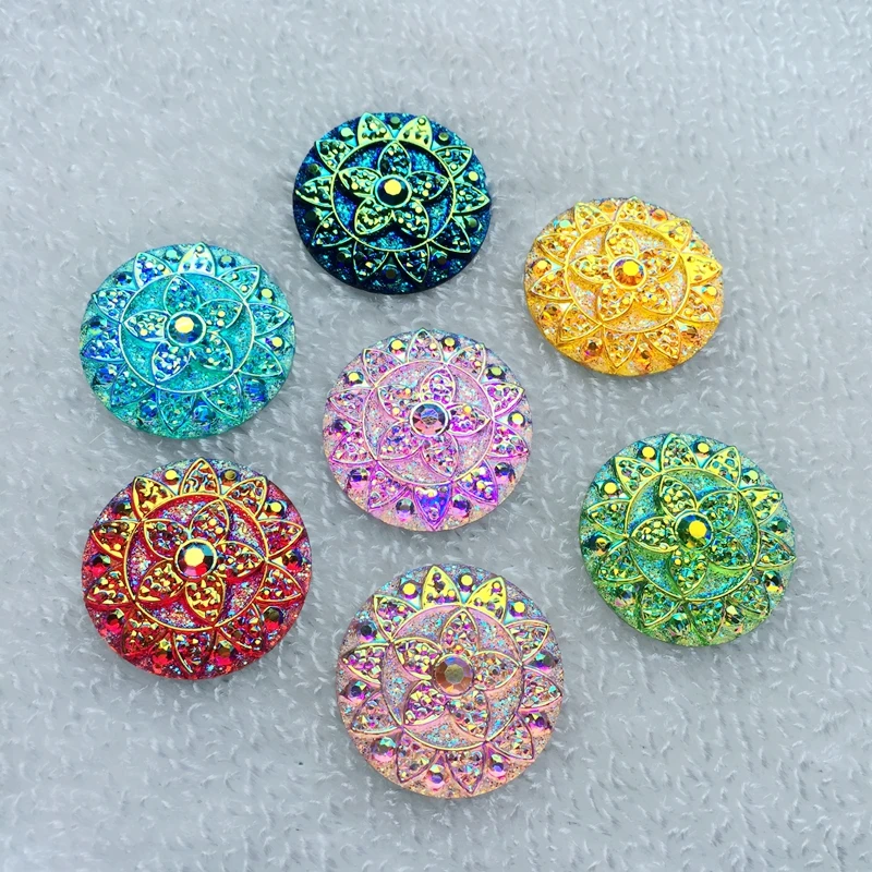 New 60pcs 25mm Resin Round 3D Flower Crystal Flatback Rhinestone Wedding Buttons DIY Strass -E34