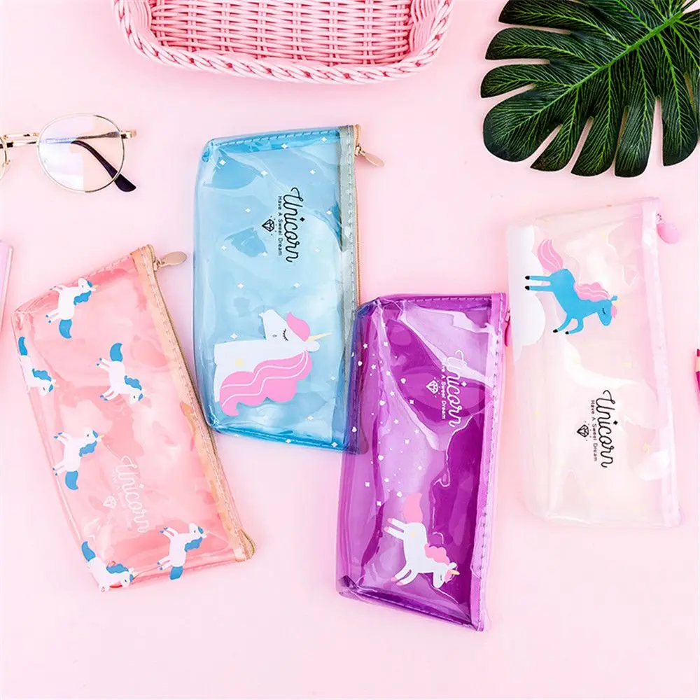 New Cute Unicorn Pencil Case Transparent Pencil Bag Soft PVC Pen Box Stationery Pen Pouch Kid Gift Office School Supplies