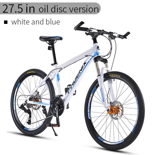 27.5in blue and whit Феникс велосипедный велосипед 26 27,5 в внедорожный горный велосипед 30 скоростной гоночный мужской женский студенческий гоночный велосипед MTB дисковый тормоз велосипед - Цвет: 27.5in blue and whit