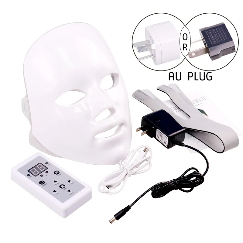 AU Plug Светодиодный маска для лица, терапия, 7 цветов, маска для лица, машина для фотонной терапии, светильник для ухода за кожей, удаление морщин и акне, красота лица для домашнего использования - Цвет: AU Plug