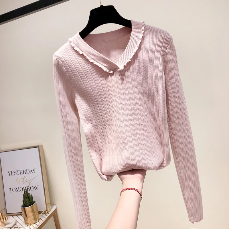 Women Sweaters Knitting Pullovers 2018 New Female V-Neck Long Sleeve Solid Casual Knitted Jumpers Sweater Bottoming Shirt | Женская