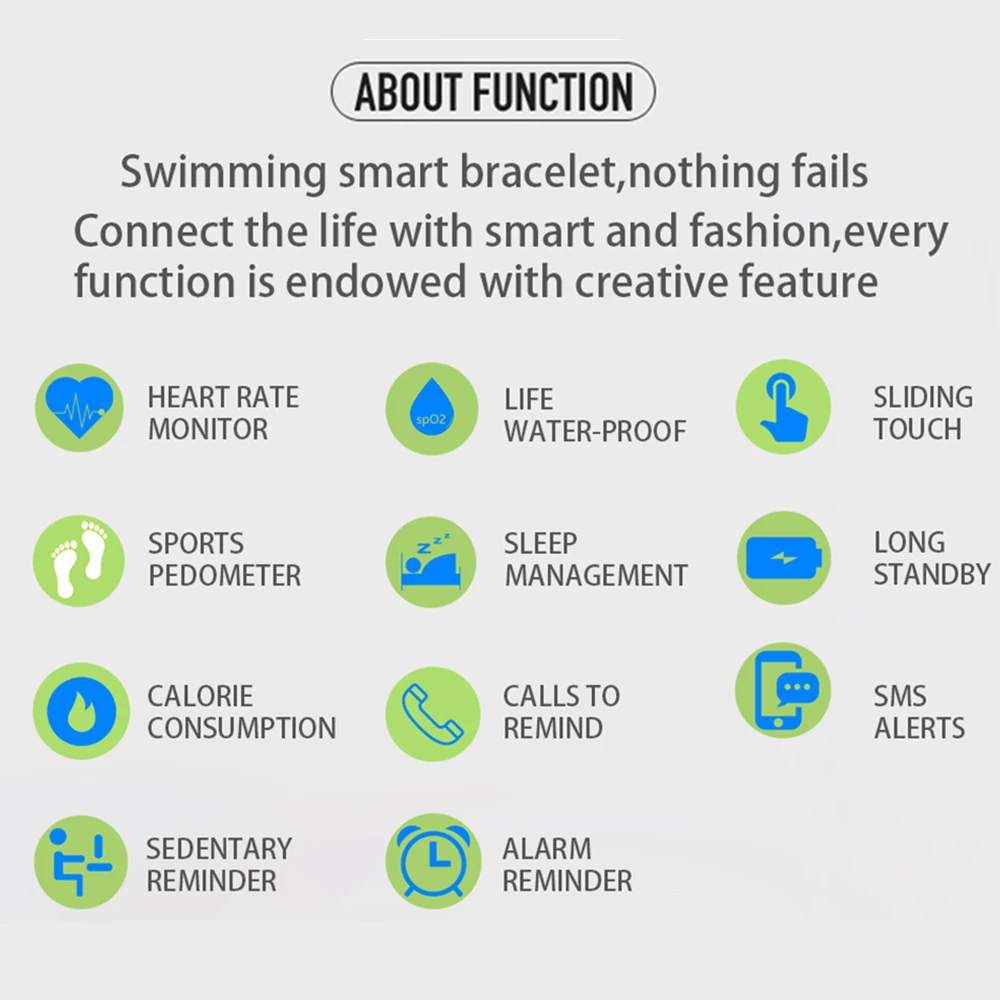 IP68 Плавание Smart запястье Водонепроницаемый браслет Часы сердечного ритма