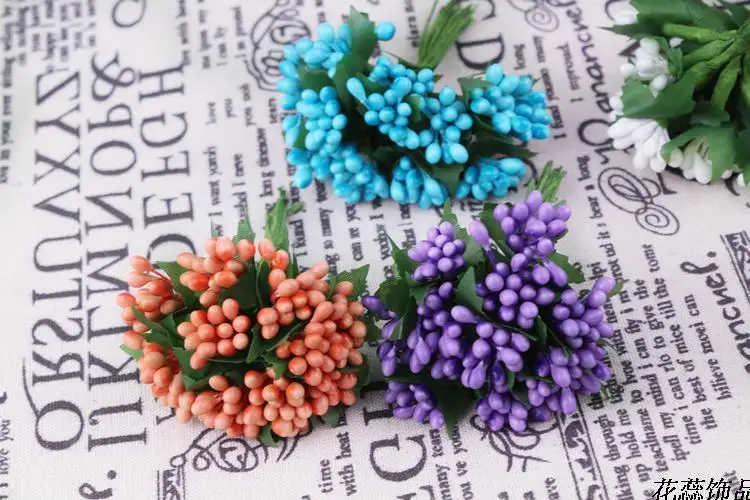 Многоцветный Скрапбукинг цветок листья 12 шт./лот украшение жемчужные ягоды