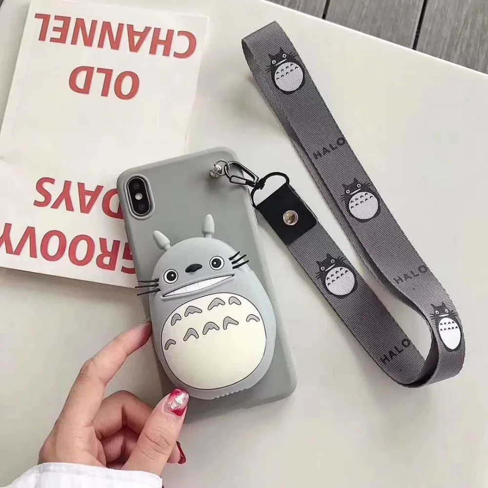 3D мультфильм Тоторо кошелек на молнии монета сумка чехол для телефона для iPhone XR X 6 6S 7 8 Plus XS Max Ститч медведь шнур с изображением кролика чехол для троса
