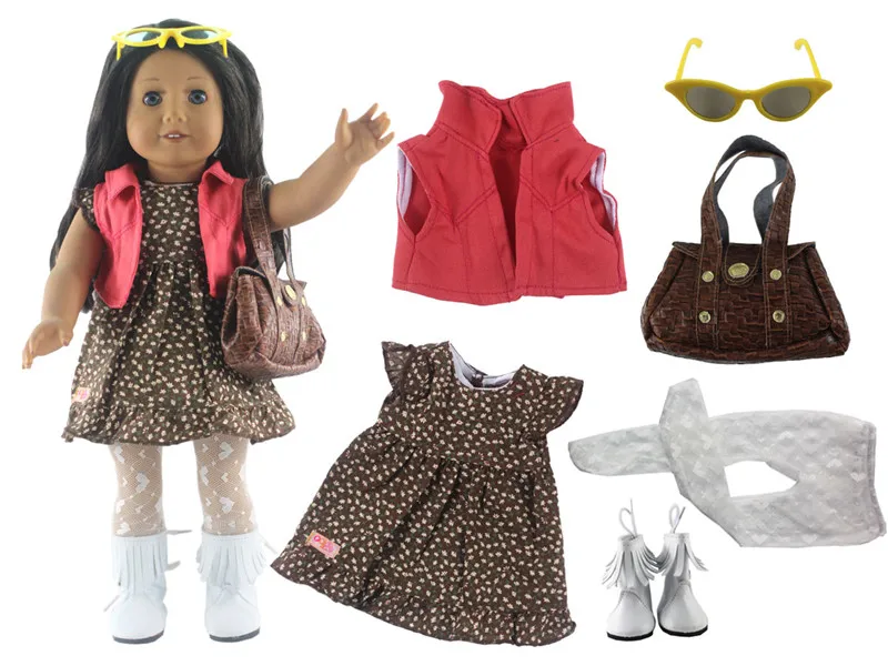 Горячая продажа! 1 комплект, платье ручной работы для отдыха, наряд юбка принцессы для 18 дюймов, американская кукла + обувь + колготки + сумка + ... от AliExpress WW