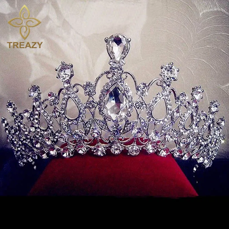 TREAZY Роскошная сверкающая Посеребренная большая свадебная корона с кристаллами