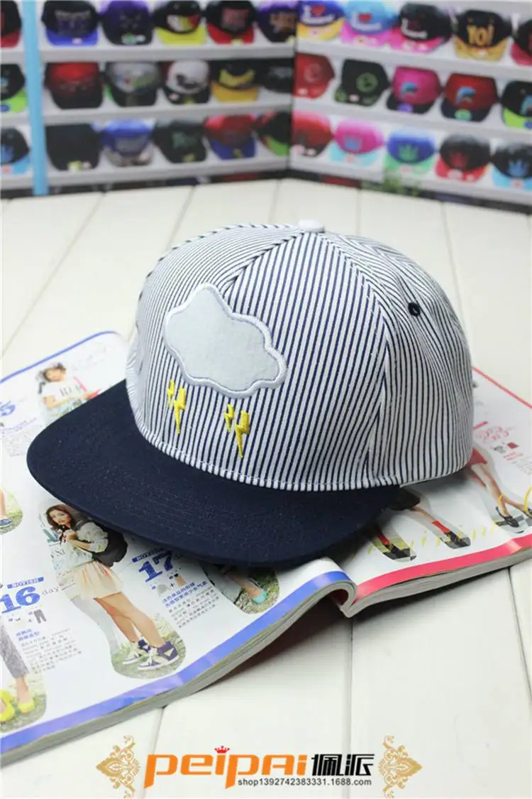 New style summer Korean cute snapback caps with stripes lightning & clouds swag baseball cap sun hats for women / men|hat wholesaler|hat vs capcap