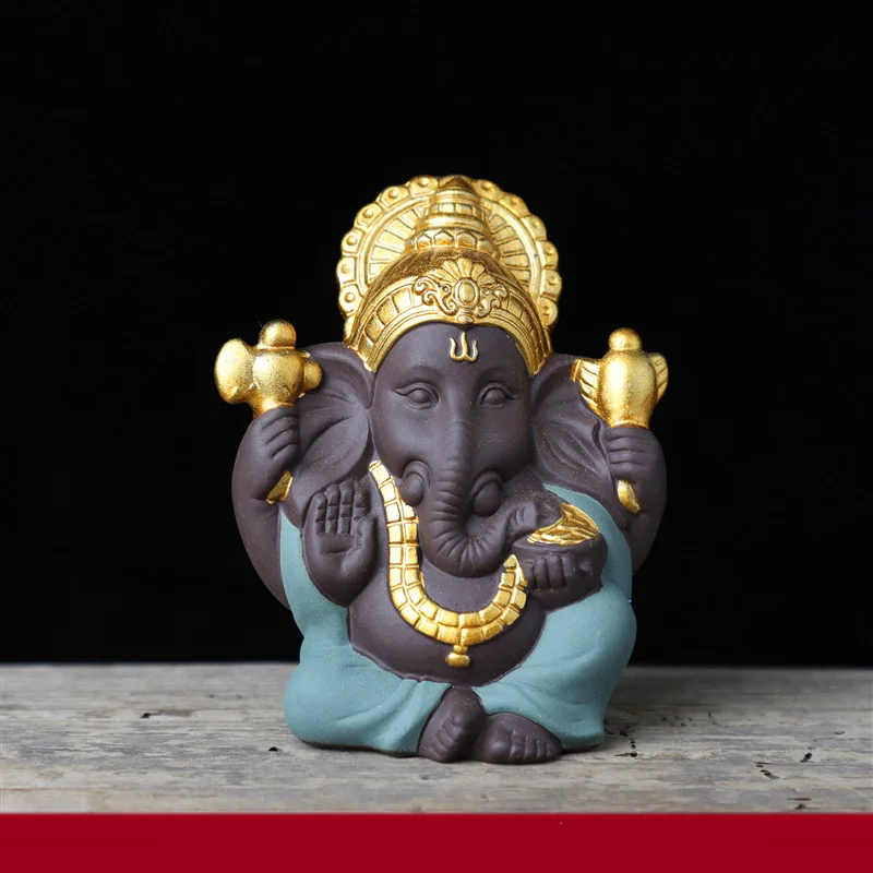 Золотой Господь Ганеша Будда индийский слон Бог скульптуры статуэтки фиолетовый