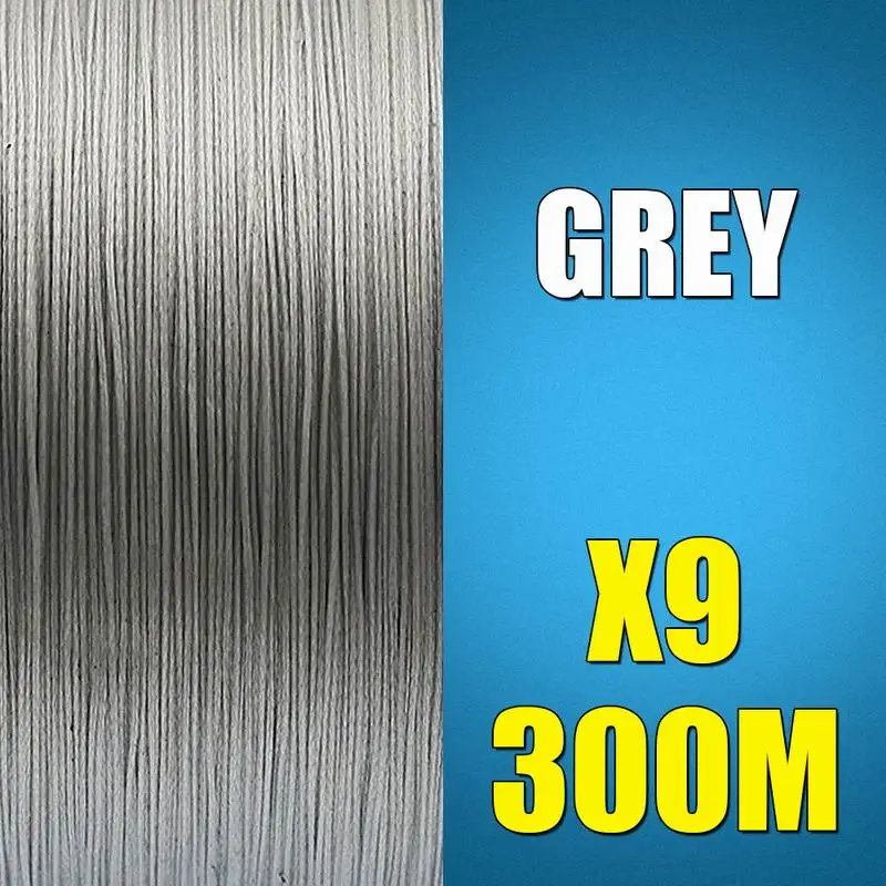 Grey Ascon Fish, 9 прядей, 300 м, плетеная леска для ловли карпа, 9 прядей, многонитевая леска, 15-310LB, веревка - Цвет: Grey