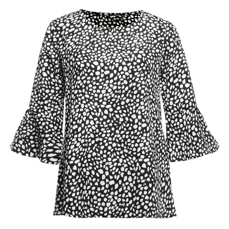 

tops and blouses Women Work Casual Flare Long Sleeve Print Ladies Loose Blouse Tee Shirt Top blusas mujer de moda 2019 H20