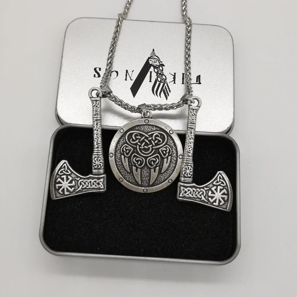 Дропшиппинг Vele Bear Paw two Kolovrat axe Шейное колье с подвеской Viking языческие