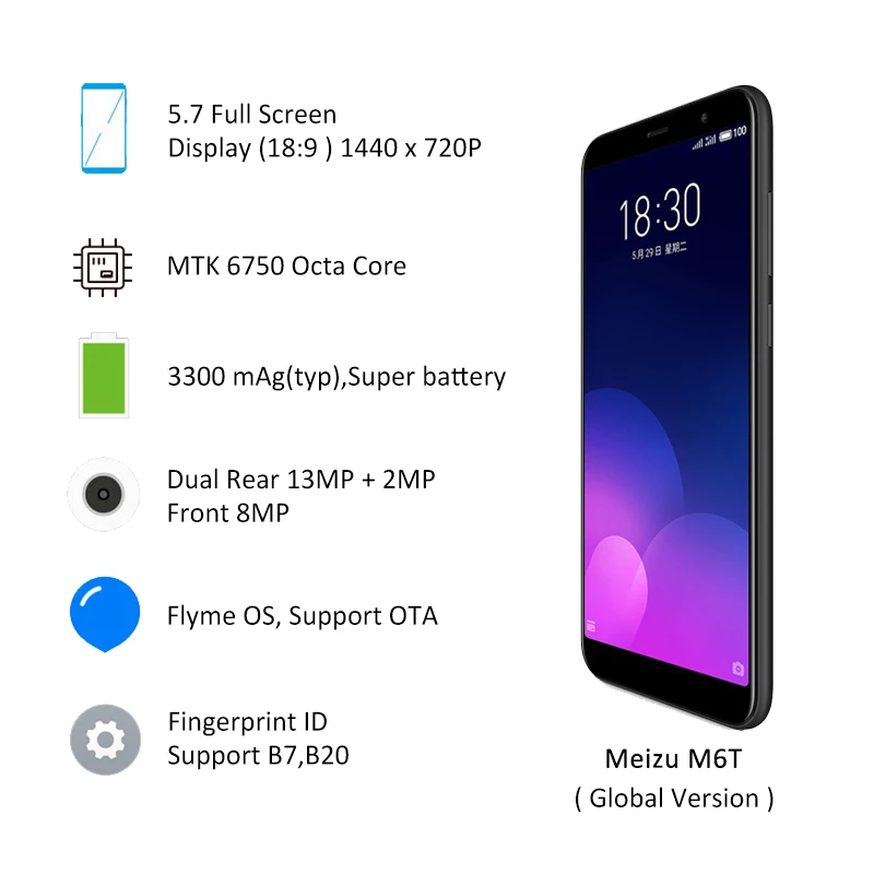 Мобильный телефон Meizu M6T 6 T 3 ГБ 32 M811H Восьмиядерный процессор MTK6750 экран 5 7 дюйма 18:9