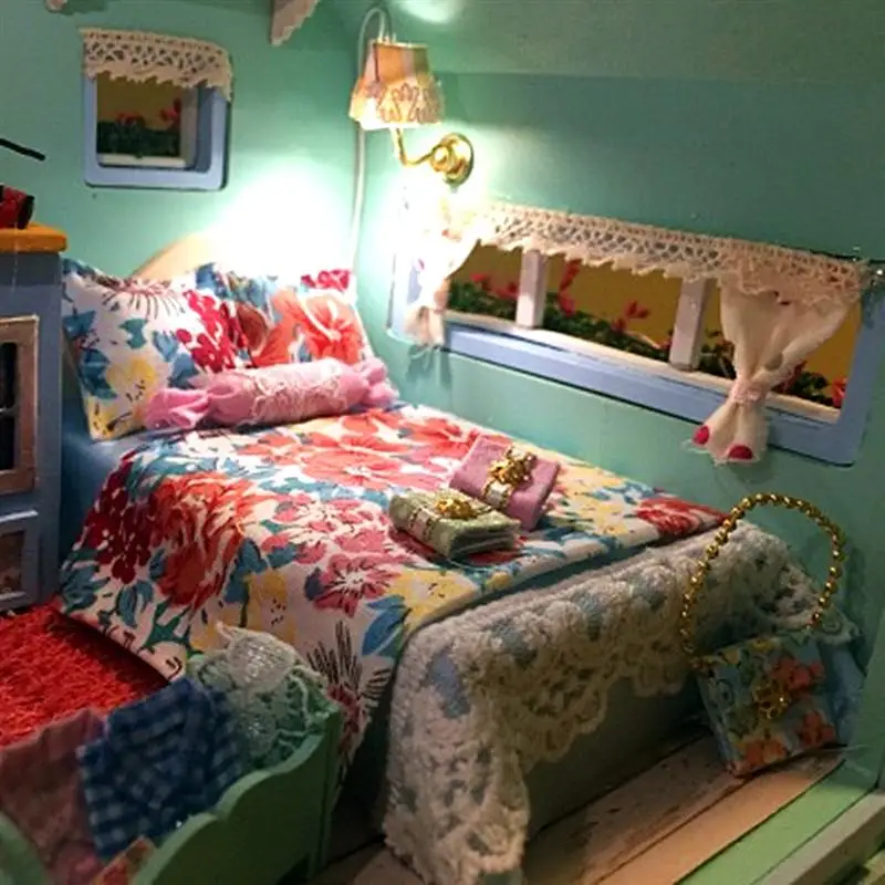 Cuteroom DIY деревянный кукольный домик Миниатюрный комплект для кукольного дома светодиодный+ музыка+ Голосовое управление наборы ручной работы туристический фургон для девочек
