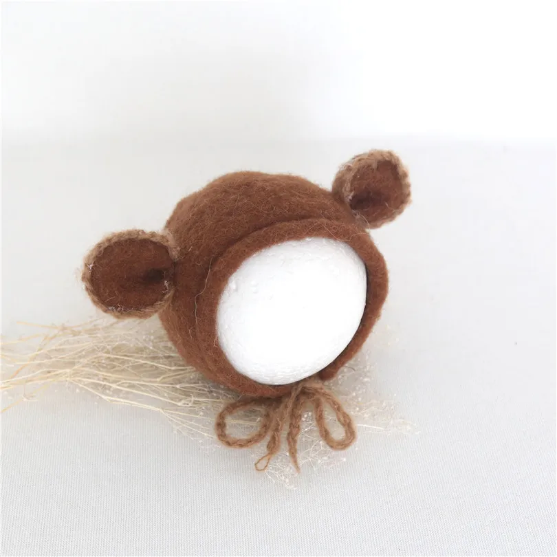 

Brown Newborn Boy Hat Felted Newborn Props Cute Koala Cap Handmade Baby Animal Bonnet Newborn Shower Gift Baby Hat Photo Props