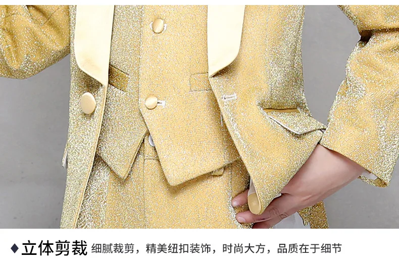 Flower Boy Wedding Dress Suit Sets Children Gold 3Pcs Catwalk Piano Costume Kids Blazer Vest Pants Shirts Clothes Sets