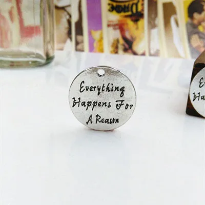 High Quality 20 Pieces/Lot Diameter 24mm Everything Happens For A Reason Quote Charms Alphabet Charm Pendant | Украшения и