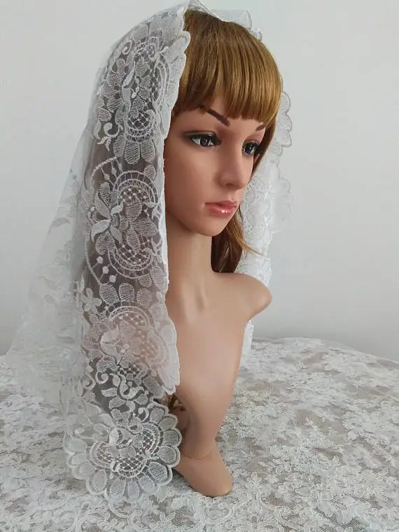 Белая кружевная вуаль для церкви испанская Мантилья с вышивкой|spanish lace mantilla|church
