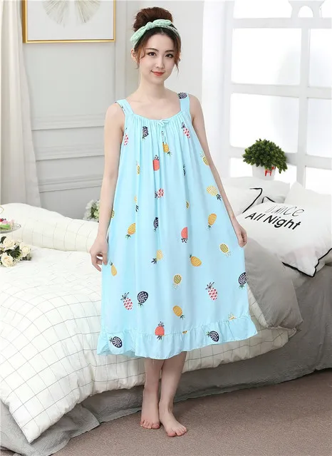 Style 10 Большие женские хлопковые тонкие ночные рубашки, Женская длинная одежда для сна, летние свободные пижамы без рукавов для девочек, ночные рубашки - Цвет: Style 10