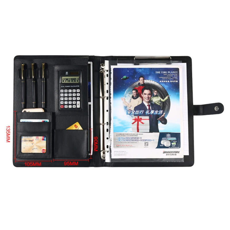 8 пакетов папка для файлов A4 PU кольцо Binder дисплей книга папки с калькулятором