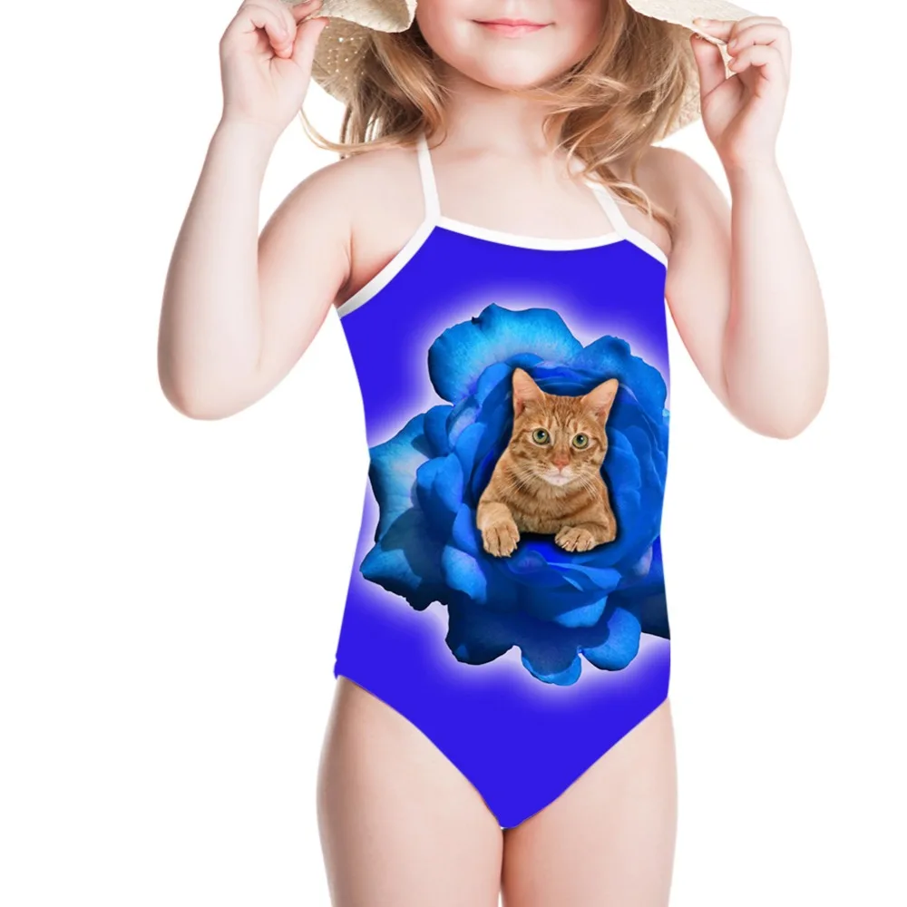 Baby Girls Bathing Suits Cute Swimwear Flower Cat Dog 3D Print One Piece Swimsuit Beachwear Halter Monokini 3t 4t 5t 6t 7t | Спорт и
