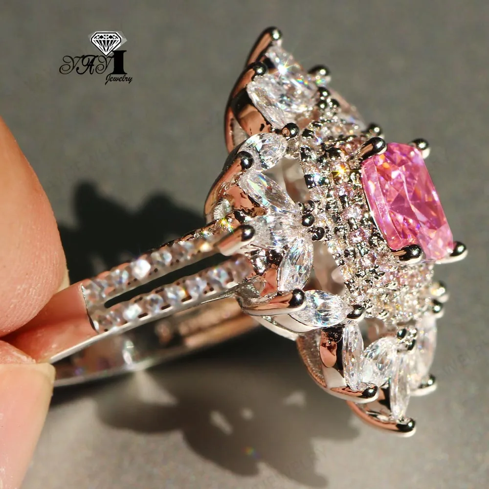 Ювелирные изделия YaYI Принцесса Cut 8 CT Розовый циркон серьги из серебра