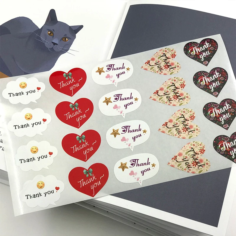 600 шт/рулон, наклейки с надписью «Love Heart Thank You», этикетки для печати, декорированные цветами, Уплотнительная паста для упаковки подарков, офисные школьные принадлежности