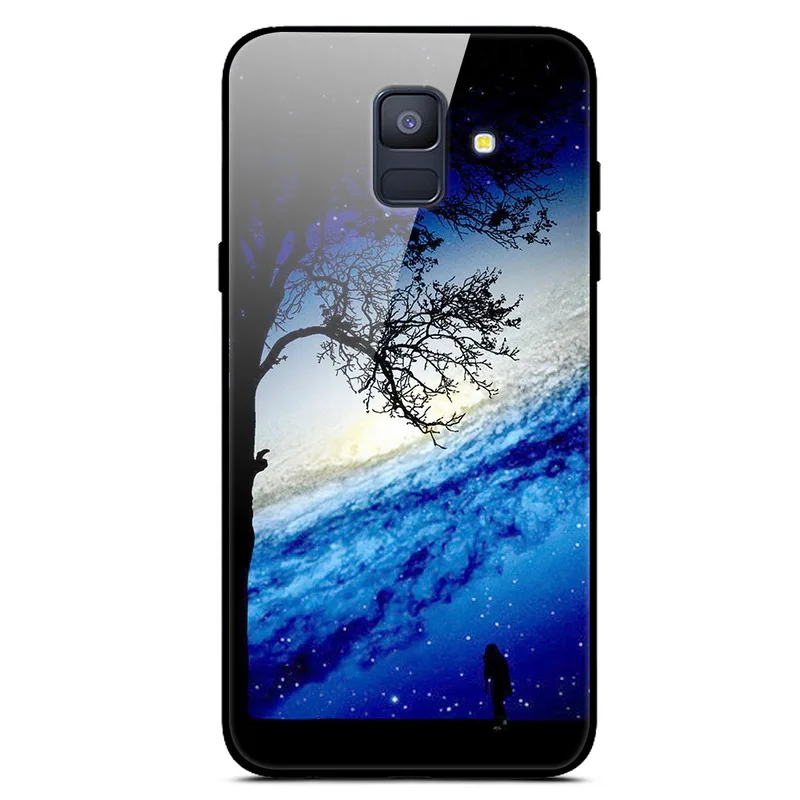 Чехол для samsung A6 A 6 из закаленного стекла с изображением планеты и космоса, стеклянный чехол для задней панели для samsung Galaxy A6 A600F с мягким краем