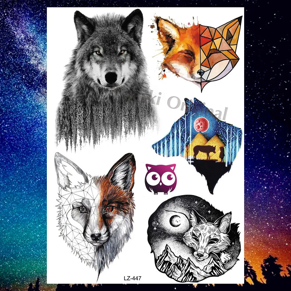 

REJASKI Geometric Fox Wolf Forest Temporary Tattoos Sticker Mountain Waterproof Tatoos For Women Art Fake Custom Tattoo Animal