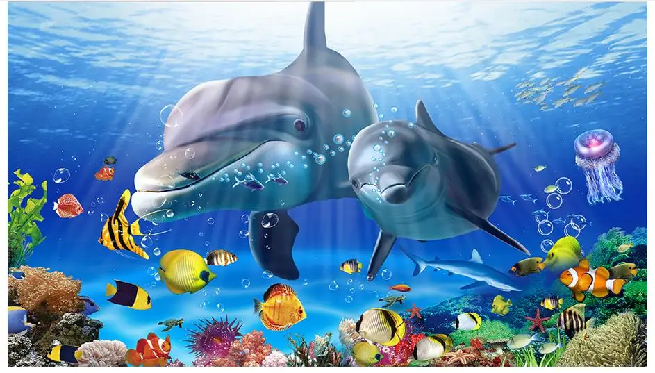 3d обои на заказ с изображением фрески принтом персонажей из мультфильмов