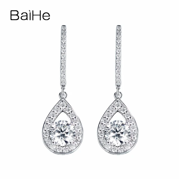 BAIHE Solid 14 K белое золото(AU585) 0.70ct круглая огранка без основного камня помолвка женские модные ювелирные изделия серьги-гвоздики