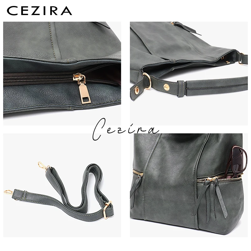 CEZIRA, новые модные женские сумки-Хобо на плечо для женщин, карман на молнии, Высококачественная брендовая стильная повседневная большая сумка-хобо, сумка через плечо