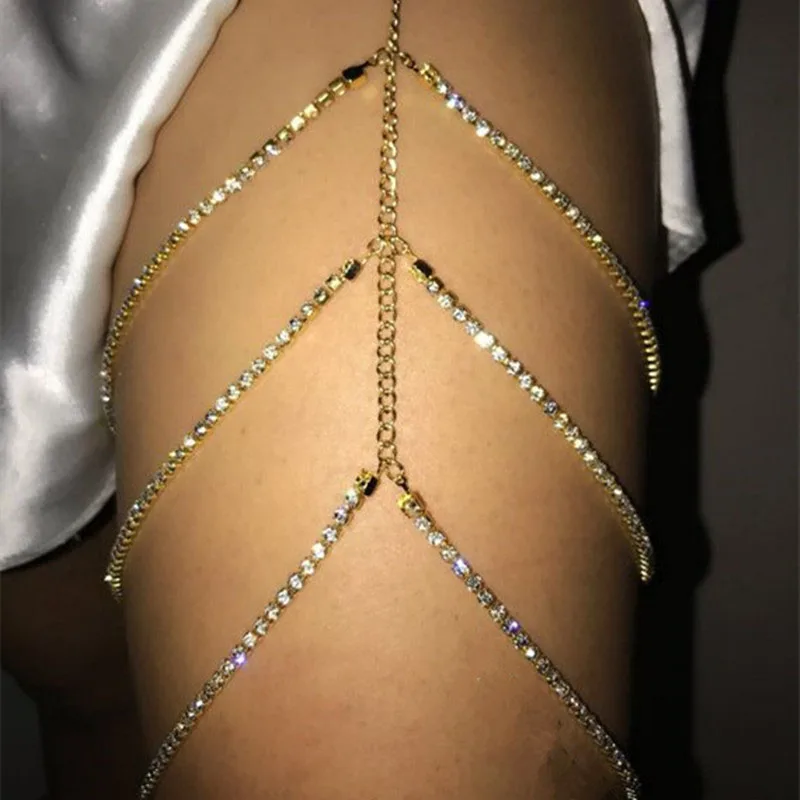 Multilayer Sexy Sequins Thigh Chain Beach Belly Body Garter Simple Rhinestone Tassel Leg Jewelry for Women NL253 | Украшения и