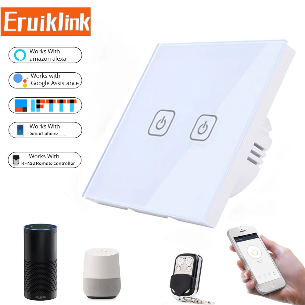 EU/UK Standard Tuya APP Control Touch Switch RF433 Wireless Remote Wall Light With Amazon Alexa Google for Smart Home | Обустройство