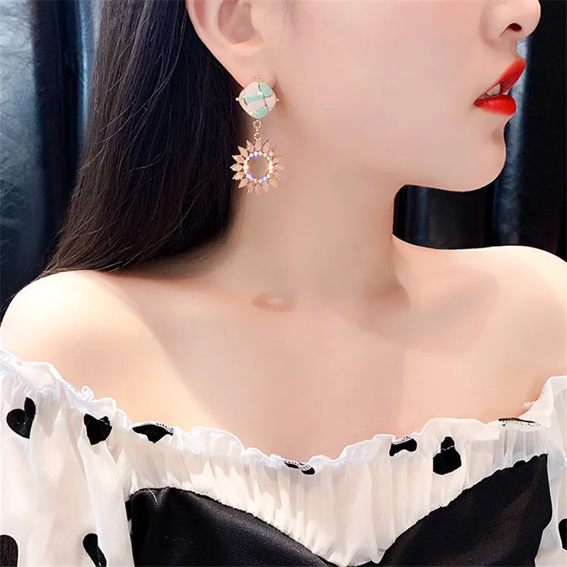 FYUAN корейский стиль Конфеты круглые Висячие серьги для женщин Розовый Желтый