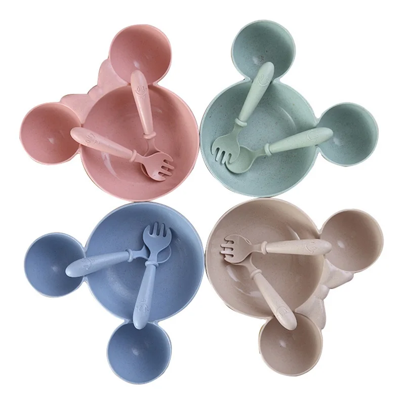 

3Pcs Baby Feeding Tableware Cute Cartoon Bowl Dishes Children Infant Plate Environmental Wheat Straw Durable Dinnerware MBG0347