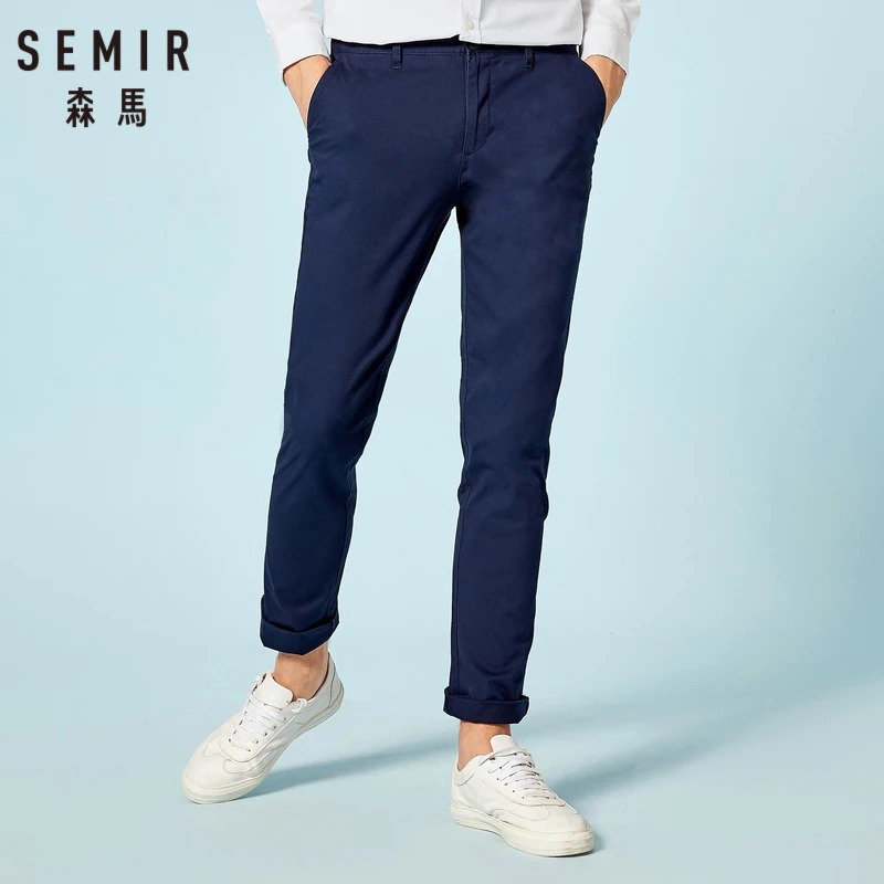 SEMIR мужские хлопковые брюки Чино облегающие прямые с карманами в повседневном
