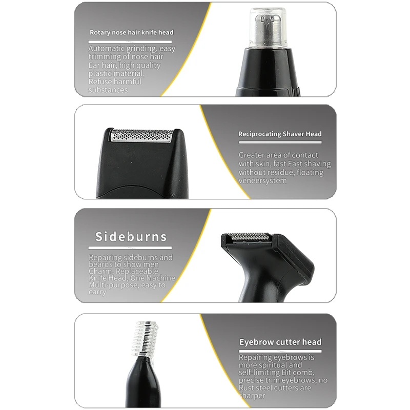 Shinon Nose Hair Trimmer 4 In 1 Usb Electric Facial Ear Clippers Stainless Steel Blades Clipper Eu Plug | Бытовая техника