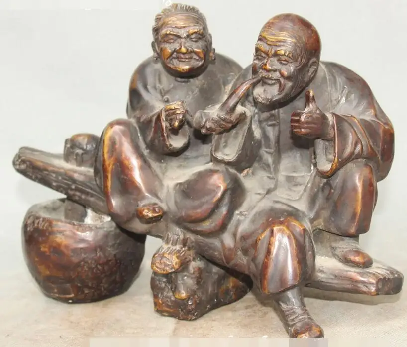 11&quotChina Bronze Gilt Grandpa Grandma Old Man Woman Fall In Love Happiness Statue | Дом и сад