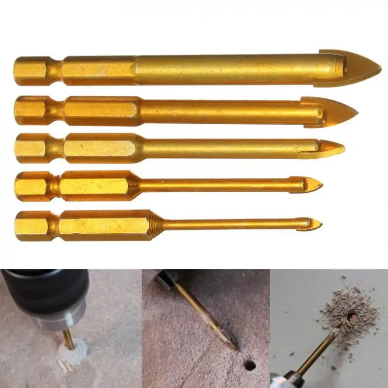 5pcs/lot 3 / 4 / 6 / 8 / 10mm Hex Shank Glass Drill Bits Set for Ceramic Tile Marble Mirror Glass