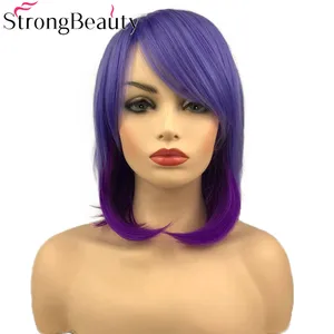 StrongBeauty короткий прямой фиолетовый парик волос женские парики для женщин синтетический монолитный Повседневныйкосплей парик
