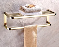 Wall Mounted Polished Gold Color Brass Bathroom Large Towel Rail Towel Bar Holder Shelf Bathroom Accessory mba841