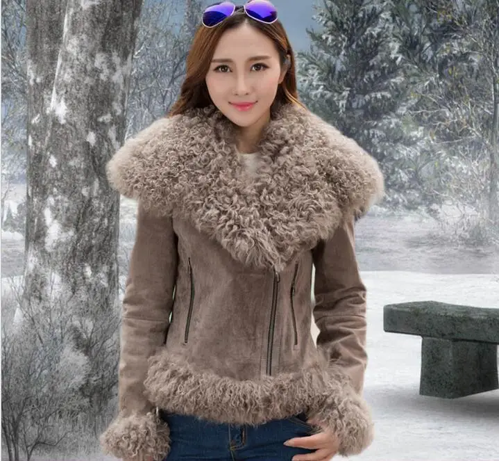 Women Real Sheep Fur Coat Winter Warm Fashion Genuine Merino Sheepskin Leather Jacket Natural Real leather  Coat