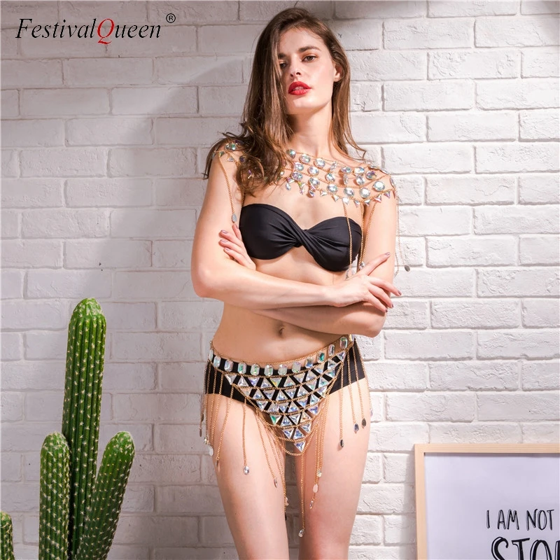 FestivalQueen, сексуальный топ на бретелях с кристаллами и блестками и мини-юбка с кисточками, женские комплекты, Летний Пляжный Блестящий повседневный комплект из двух предметов