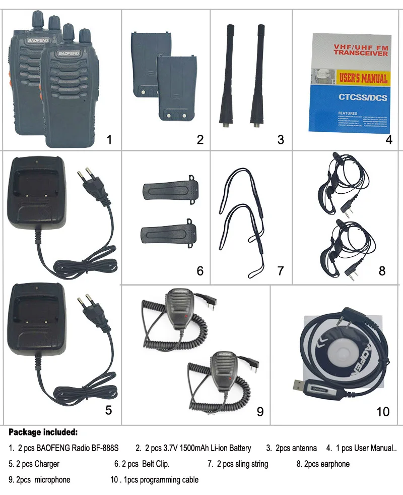 Option A 2 шт./компл. baofeng BF-888S иди и болтай Walkie Talkie BF 888S Портативный радио 16CH передатчик трансивера с baofeng микрофон для BF888s - Цвет: Option A