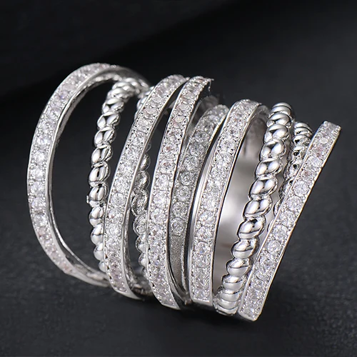 H033R Silver GODKI Monaco Дизайн Роскошные твист стеки стекируемые кольца для женщин Свадебные с кубическим Цирконом обручальные Дубай Naija обручальное кольцо на палец - Цвет основного камня: H033R Silver