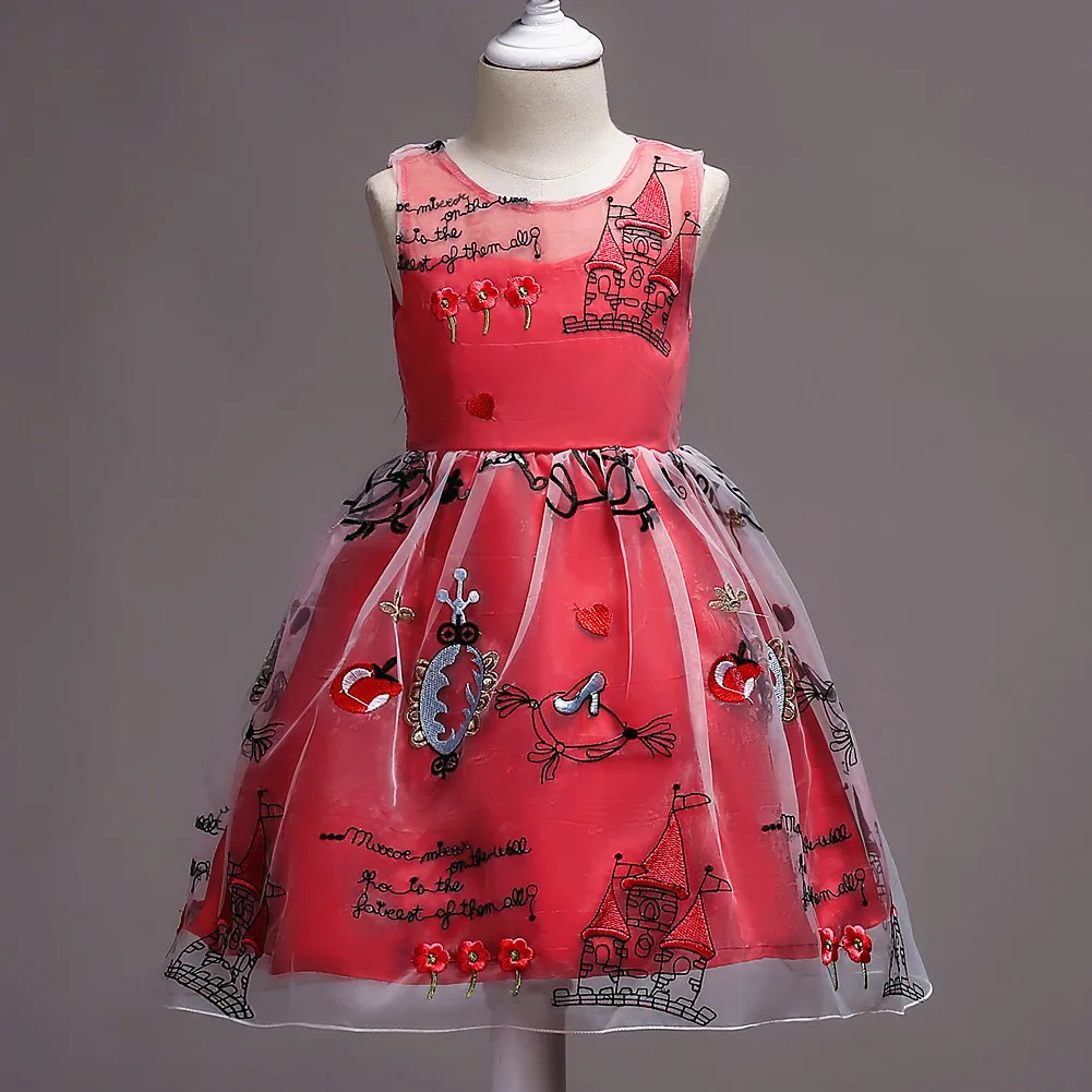 Spring Children Little Girls Boutique Clothing Sleeveless Full Cartoon Pattern Deep Purple Blue Pink Orange Dresses | Детская одежда и
