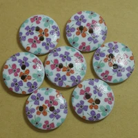 50pcs new flower printed round wooden button 2 holes 15mm mixed wood buttons sewing accessories for clothing decoration diy