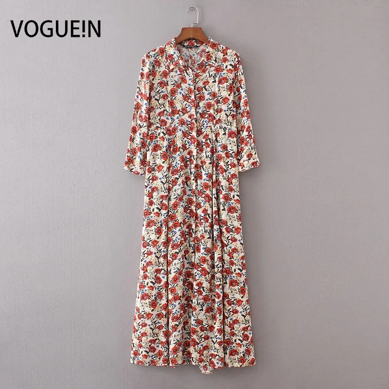 VOGUEIN новые женские 3/4 рукав цветочный принт модные повседневное длинная рубашка