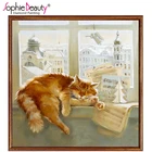 Алмазная живопись, искусственная Бриллиантовая мозаика, Кот сна на окне, квадратная вышивка из бисера, домашние стикеры